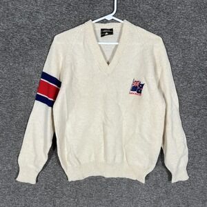 Snowy Peak Sweater Mens Medium White 100% Wool V Neck New Zealand Flag Knit